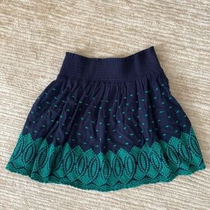 Jcrew navy blue skirt with green embroidery